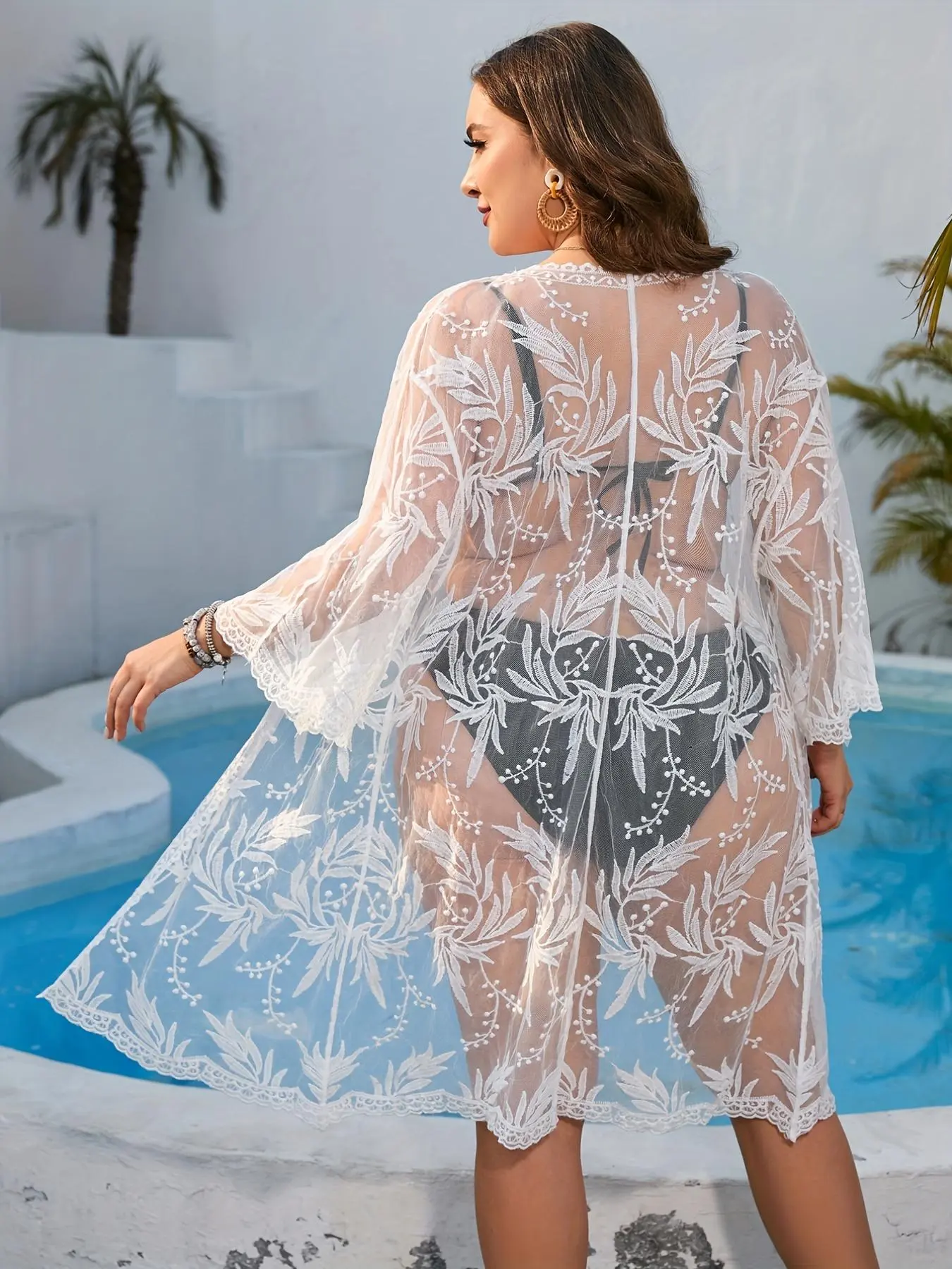 【Plus Size】 Plain Open Front Cover Up, Casual Fashion Outerwear for Beach Vacation, Women's Swimwear for All Seasons