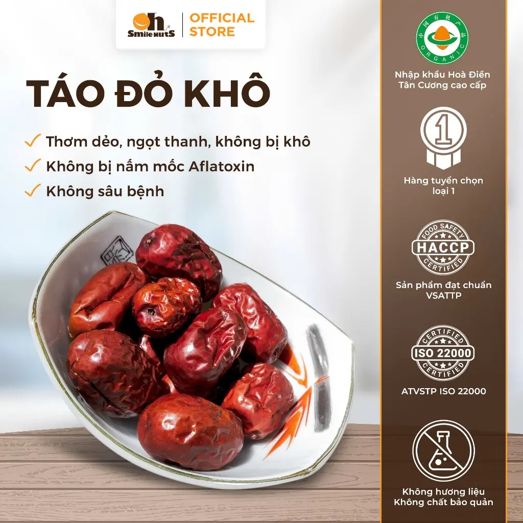 Táo Đỏ Khô Tân Cương Ngọt Tự Nhiên, Thơm Ngon, Dinh Dưỡng Nấu Chè Chưng Yến Oh Smile Nuts, táo đỏ sấy khô