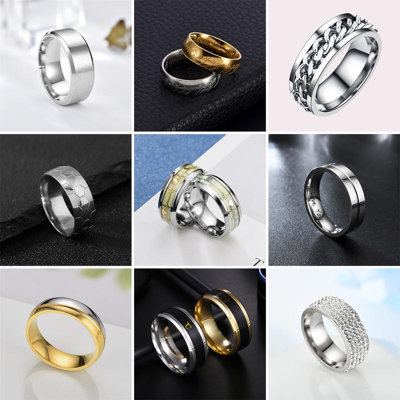 Nhẫn nam titan phụ kiện trang sức nhẫn xoay đính đá nhiều lựa chọn màu bạc