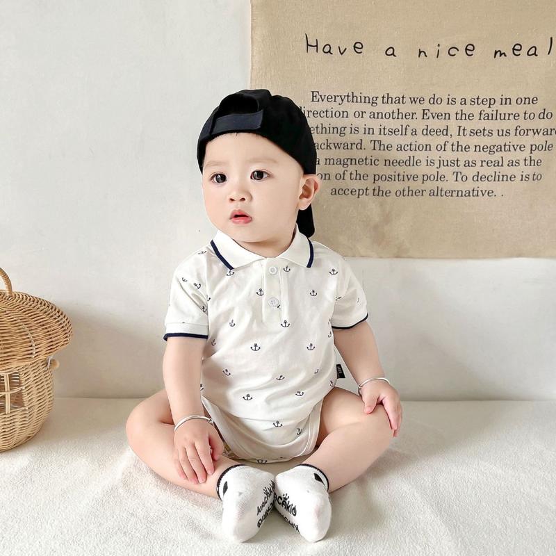 Bodysuit ngắn tay cho bé trai Body công tử bé trai Body chip cộc tay cổ đức Hình Mỏ Neo SLH277