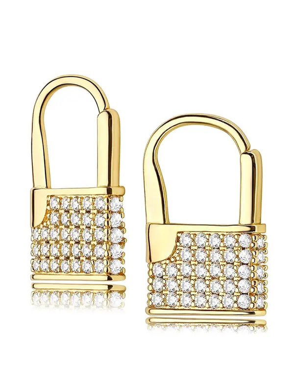 Women's Elegant Rhinestone Decorated Lock Design Earrings, Exquisite Trendy All-match Engagement Wedding Drop Earrings, Fashionable Jewelry for Women 0