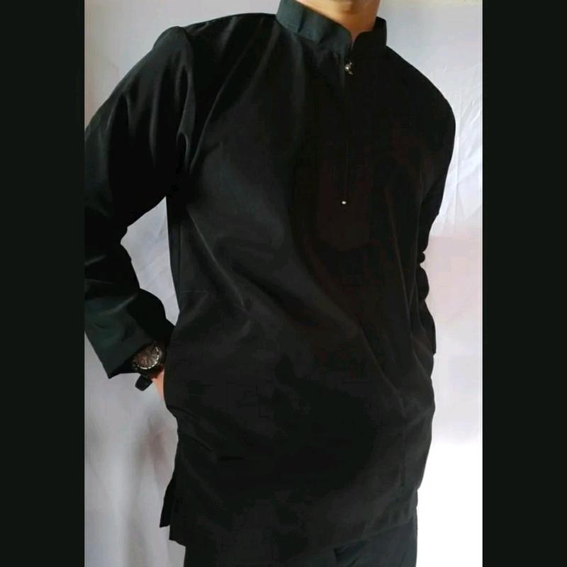Baju koko pria polos premium Hitam Kantong Muslim 4