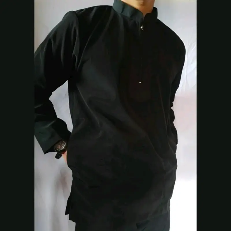 Baju koko pria polos premium Hitam Kantong Muslim 4