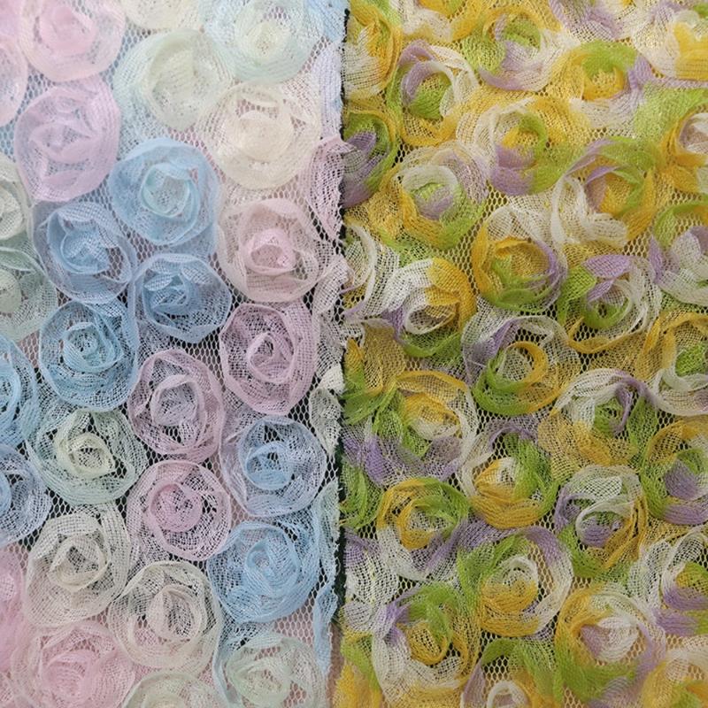 New DIY Rose Lace Applique Chiffon Gradient Color Trim Ribbon 6cm Flower Embroidered Costume Headdress 6