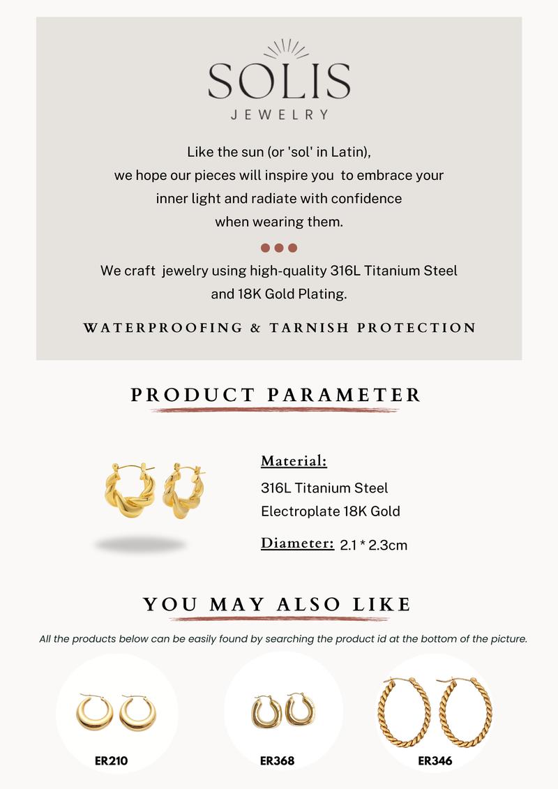 Product Introduction of Braided Twisted Chunky Hoop Earrings • 18K Gold Plated 316L Stainless Titanium Steel Huggies Statement Earring For Women Solis Jewelry 0