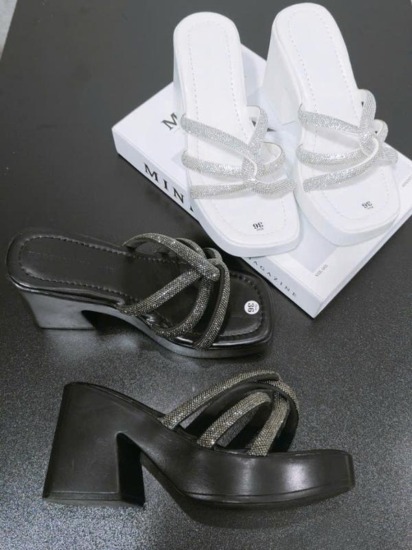 Dép xuồng pu siêu nhẹ cao 9 cm NGỌC TRINH STORE 2 màu đen. trắng quai xoằn chéo lấp lánh kb 038 Nhung Jean DéP Sandal Nữ Shoes GiàY