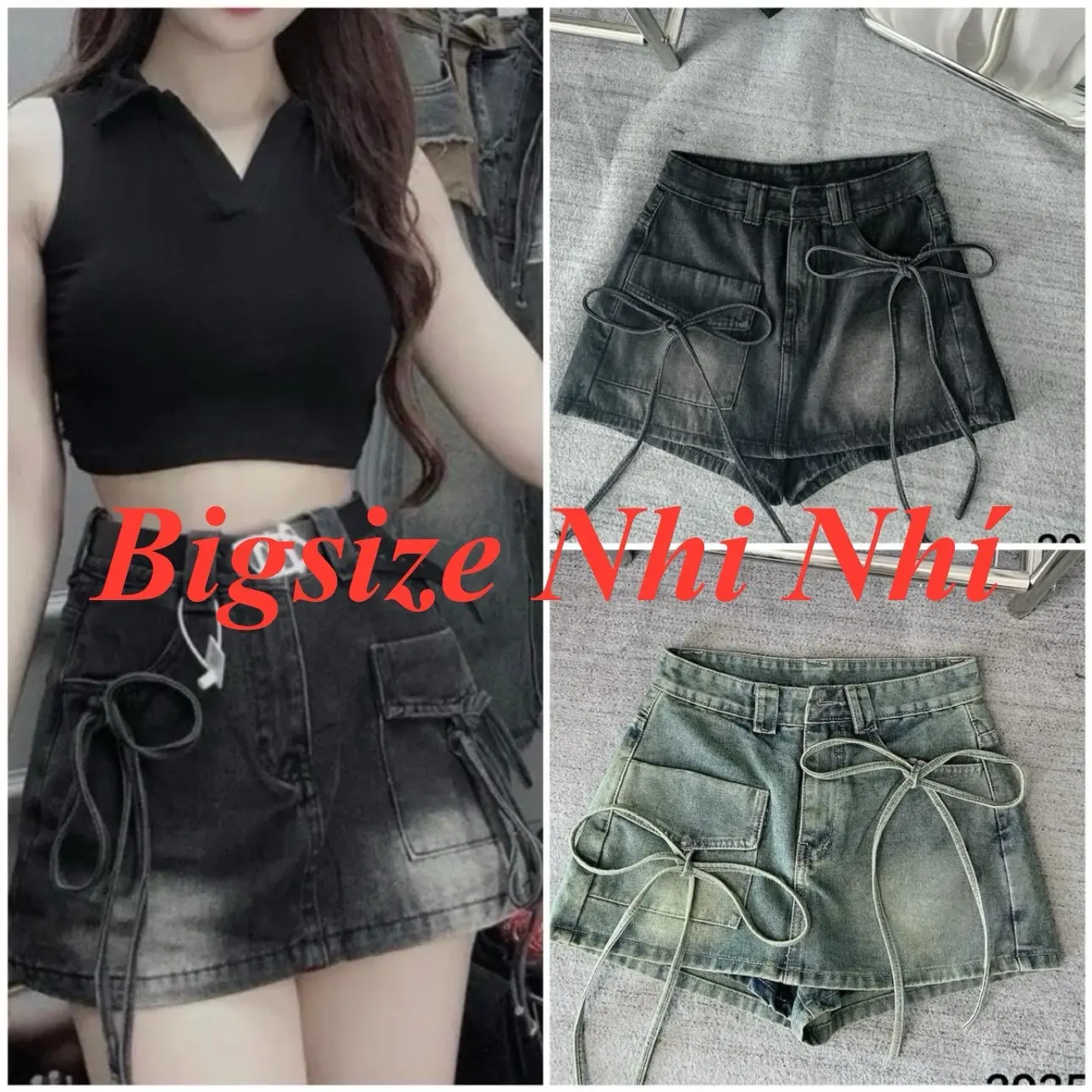 Quần váy Jean thắt 2 nơ - Bigsize :55-85 kg )MS2035
