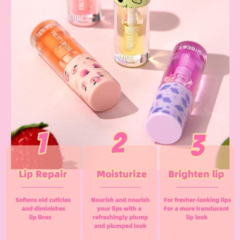 Product Introduction of Fruit Flavor Lip Gloss, 4 Counts/set Moisturizing Lip Gloss, Glossy Lip Glaze, Plumping Lip Oil for Girls & Women, Christmas Gift 6