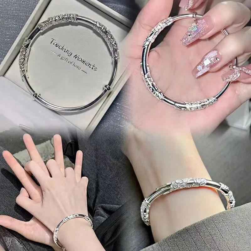 Full of Flowers Silver Bracelet Solid Silk Bird Feather Push Pull Bracelet High-grade Light Luxury Fashion Does Not Fade To Send Girlfriend Valentine's Day Gift 0