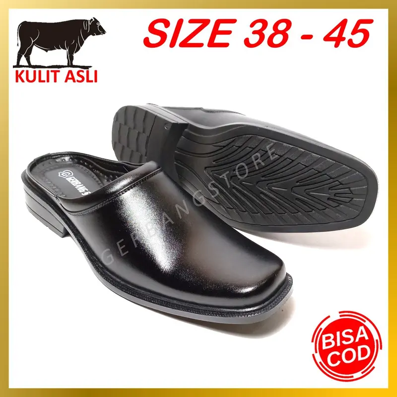 Sepatu Sandal Slop Kulit Asli Sapi Kantor Dinas Resmi Pesta Pantofel Formal Big Size 38-45 Pria Shoes 5