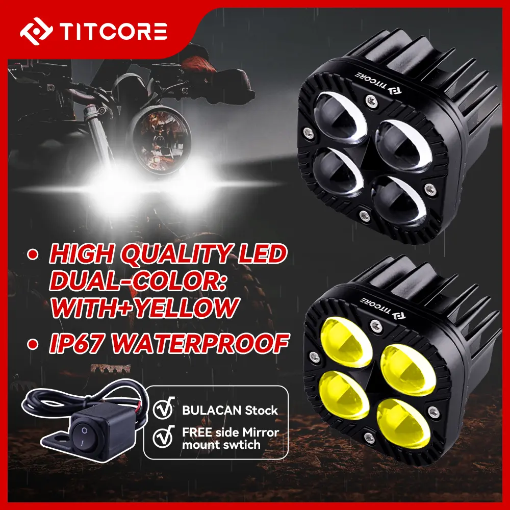 TITCORE Mini LED Driving Light White&Yellow Dual Color Fog Light for Motorcycle Car ATV UTV SUV Trucks BoatLED 80W Spotlight 2.4Inch Mini OffRoad Driving