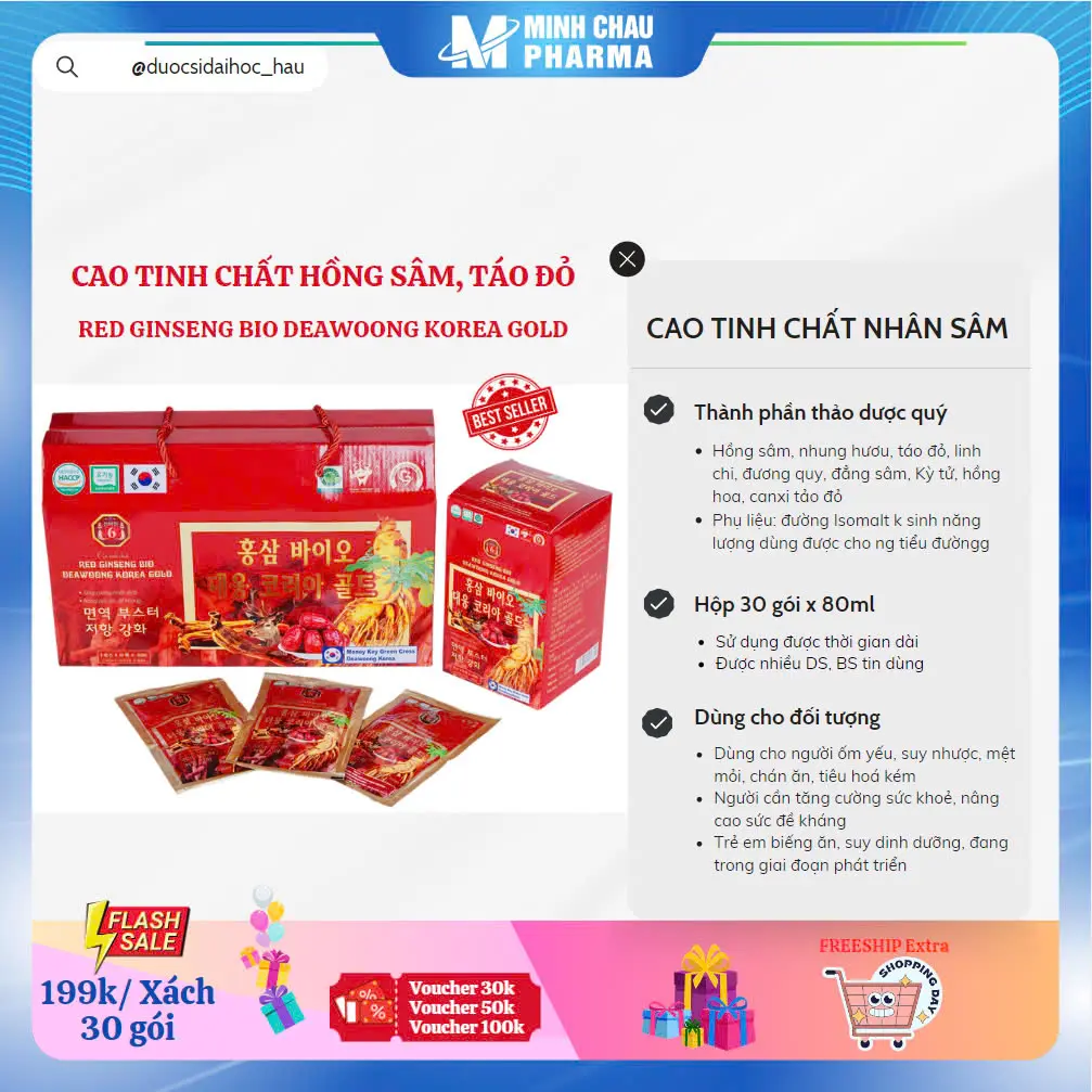 MCC2 Cao Tinh Chất HỒNG SÂM- Nhung Hươu- Táo Đỏ- Linh Chi- Mật Ong hỗ trợ nâng cao thể trạng, giúp ăn ngon ngủ ngon, tăng cường sức đề kháng (Hộp có hộp nhỏ 30 gói) sâm đỏ