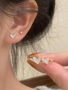 Arete de botón con decoración de corazón de diamante de imitación, Joyería elegante para mujeres para fiesta, Decoración de ropa diaria, Joyería comodín y exquisita para regalo de cumpleaños