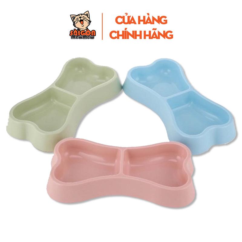 Bát Nhựa Đôi Hình Xương Cho Chó Mèo – Khay Ăn Uống Tiện Lợi, Dễ Vệ Sinh 0