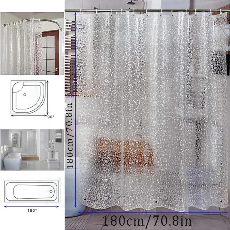 Waterproof Shower Curtain, 1 Count Translucent Cobblestone Pattern Shower Curtain with 12pcs Hooks, Decorative Shower Curtain for Bathroom  Home Dormitory Hotel Salon 7