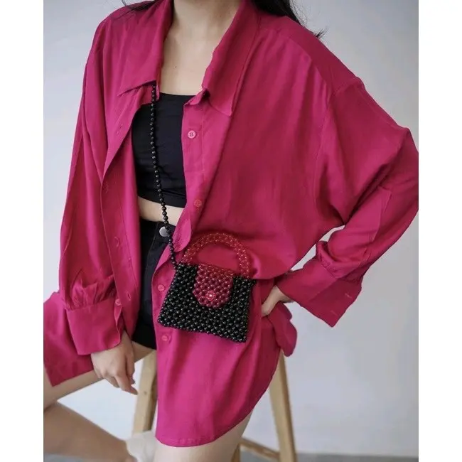 Dera Shirt Oversize Linen Kahatex Kemeja Bigsize Jumbo Katun Baju Kancing Kerah Panjang Wanita Atasan
