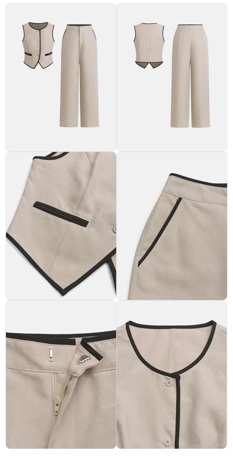 Product Introduction of YOZY Two-piece Set Women's Contrast Binding Button Front Vest Blazer & Wide Leg Pants, Elegant Fashion Casual Outfits for Daily Outdoor Wear, Women Clothing for Spring & Fall，Valentine's Day Gift for Girl 5