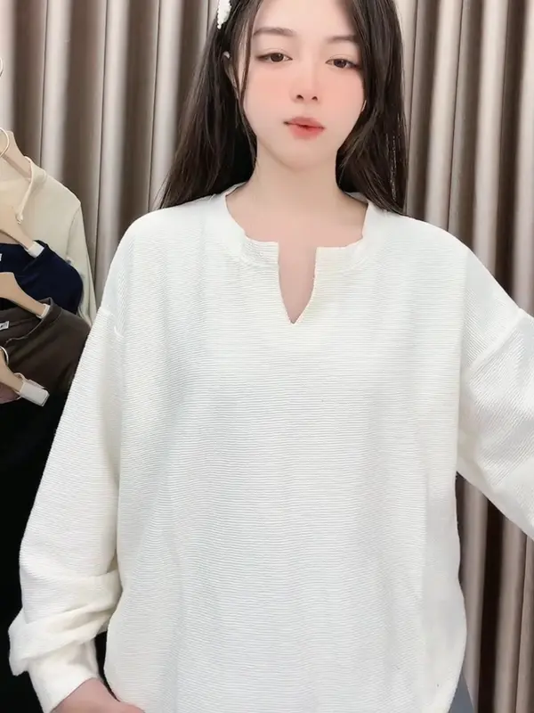 Áo len da cá tay phồng may cổ trụ chữ V form rộng unisex - Sweater dáng oversize bigsize kiểu basic đường phố hàn quốc đẹp 8