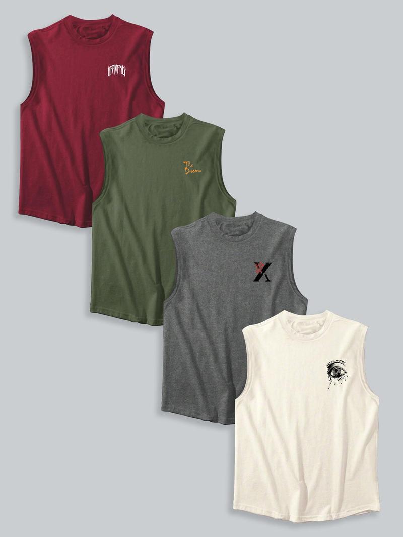 Product Introduction of Men's Letter Print Graphic Round Neck Tank Top, Regular Fit Casual Sleeveless Crew Neck Vest for Summer, Men's Clothes for Daily Wear, Graphic Tees 2