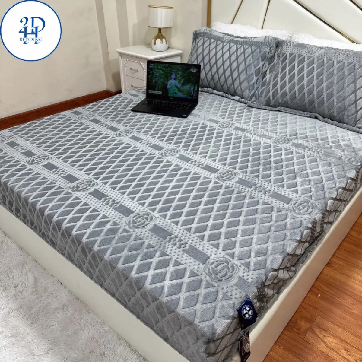 Ga gối COCO 3 món chất liệu nỉ nhung cao cấp-2DH Bedding ga giường và 2vỏ gối ga áo bọc nệm