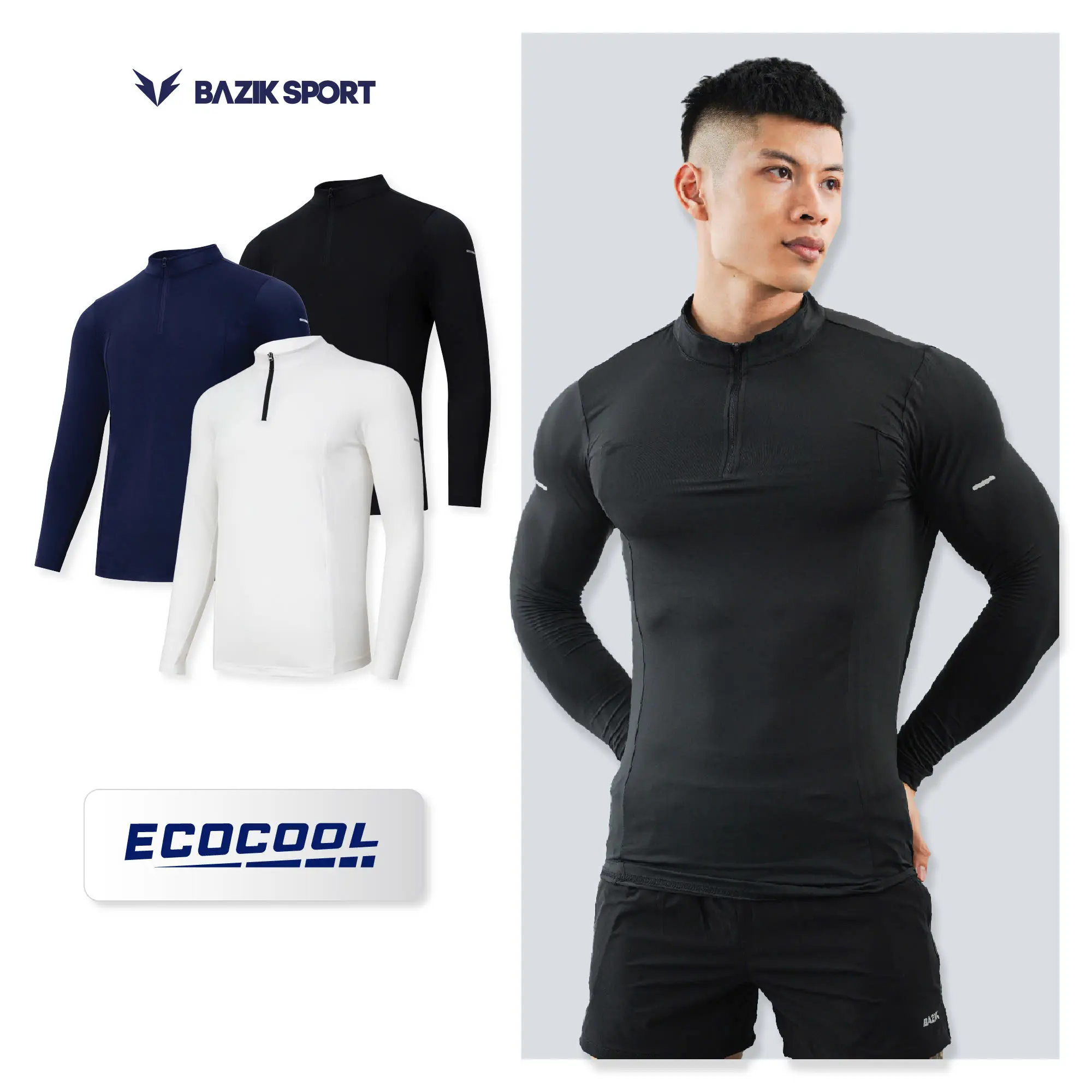 Áo Thun Dài Tay Nam Cổ Trụ 1/4 Zip BAZIK Relax Fit co giãn 4 chiều, vận động thoải mái, giữ nhiệt tốt - APTN23T01 Menswear