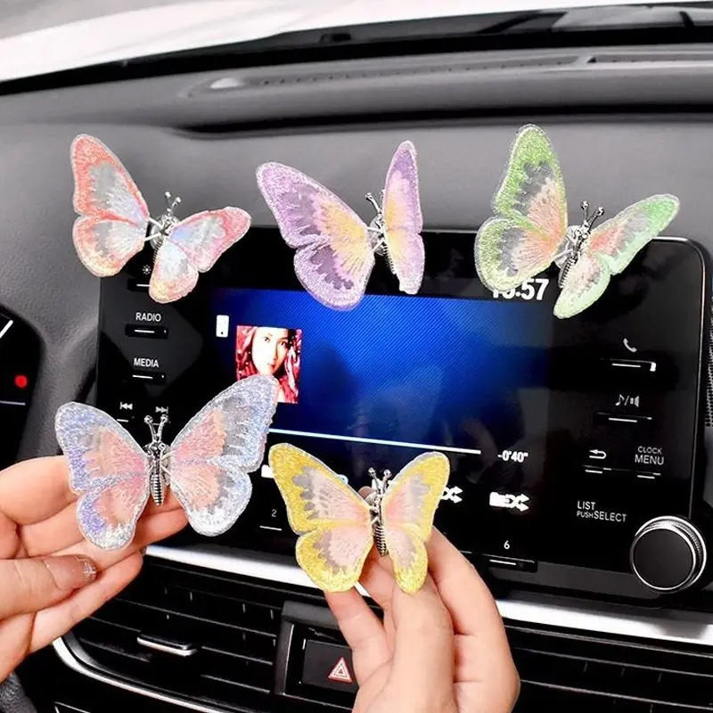 【Ioorud】 Hiasan Mobil Kupu-kupu 3D Lucu, Aksesoris Interior Dekorasi Dashboard & Konsol Tengah