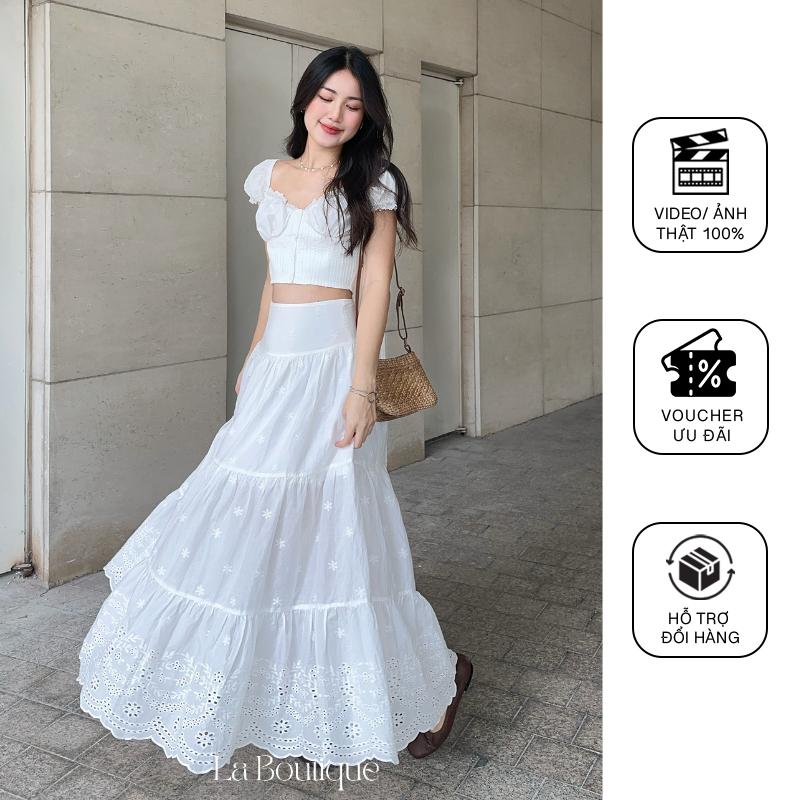 La Boutique - Chân váy maxi vải xô thêu hoa hai lớp cao cấp Nữ