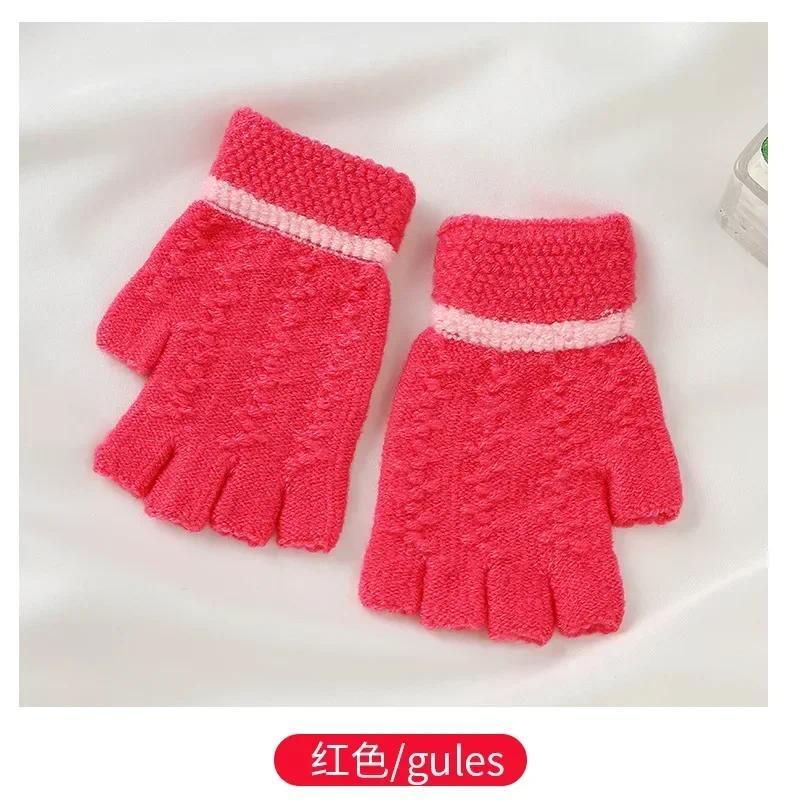 Product Introduction of Winter Warm Half Finger Gloves Jacquard Knitted Gloves for Students Writing Kids Fingerless Gloves Children Boys Girls 4-8T 8