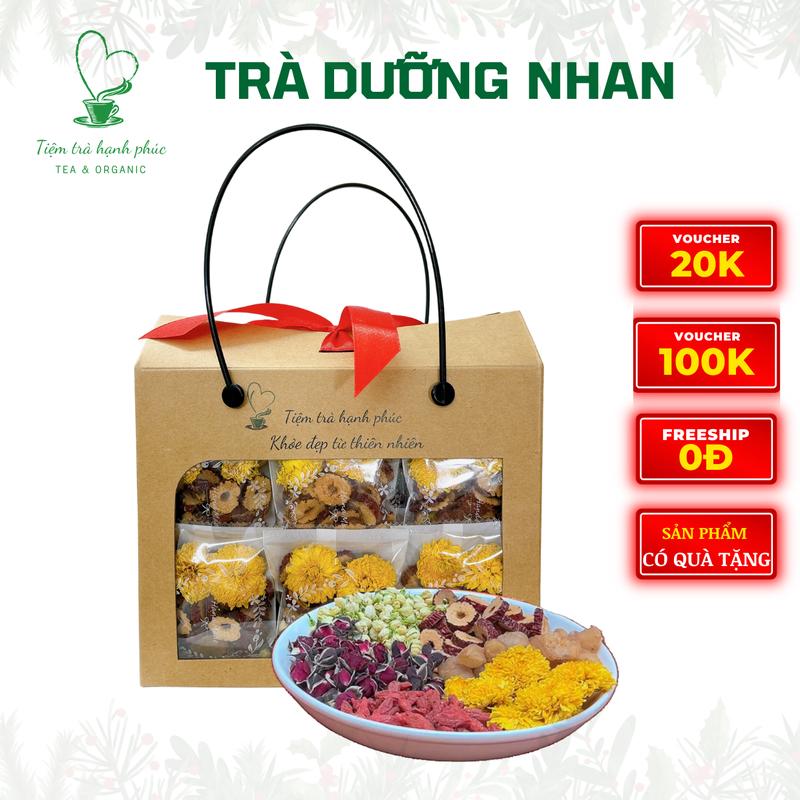  Trà Dưỡng Nhan Tiệm Trà Hạnh Phúc Hộp 30 gói - 6 vị từ thảo mộc thiên nhiên làm Quà Tặng ngủ ngon đẹp da Hoàn toàn khô Nước Trà Chè Tea 