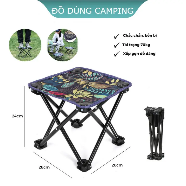 Ghế gấp gọn, Ghế Xếp Câu Cá gấp gọn không có tựa lưng mini bỏ túi dễ dàng mang đi du lịch, dã ngoại, câu cá, cắm trại ĐỒ DÙNG CAMPING