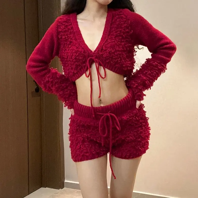 Áo Dài Tay Cổ Chữ V Dệt Kim Nấm Chịu Lực, SylCue, Dành Cho Nữ, Bộ Đồ Ngắn Co Giãn Mỏng, Tạo Không Khí Giáng Sinh Đêm Giáng Sinh, Hấp Dẫn Và Gợi Cảm, CHTK-SHOP Women Top Nhung giặt bằng nước lạnh vintager