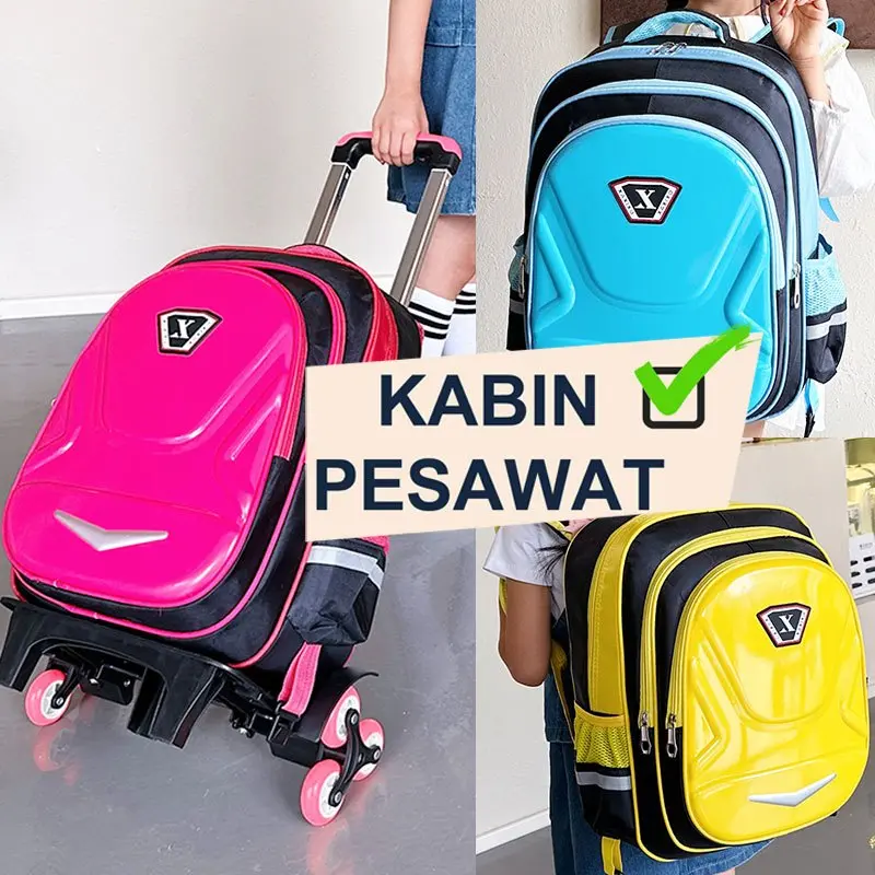 Tas Ransel Troli Koper Anak Sekolah Roda 3 Premium Trolley Dorong Fashion LK016 Sd / smp / sma 2