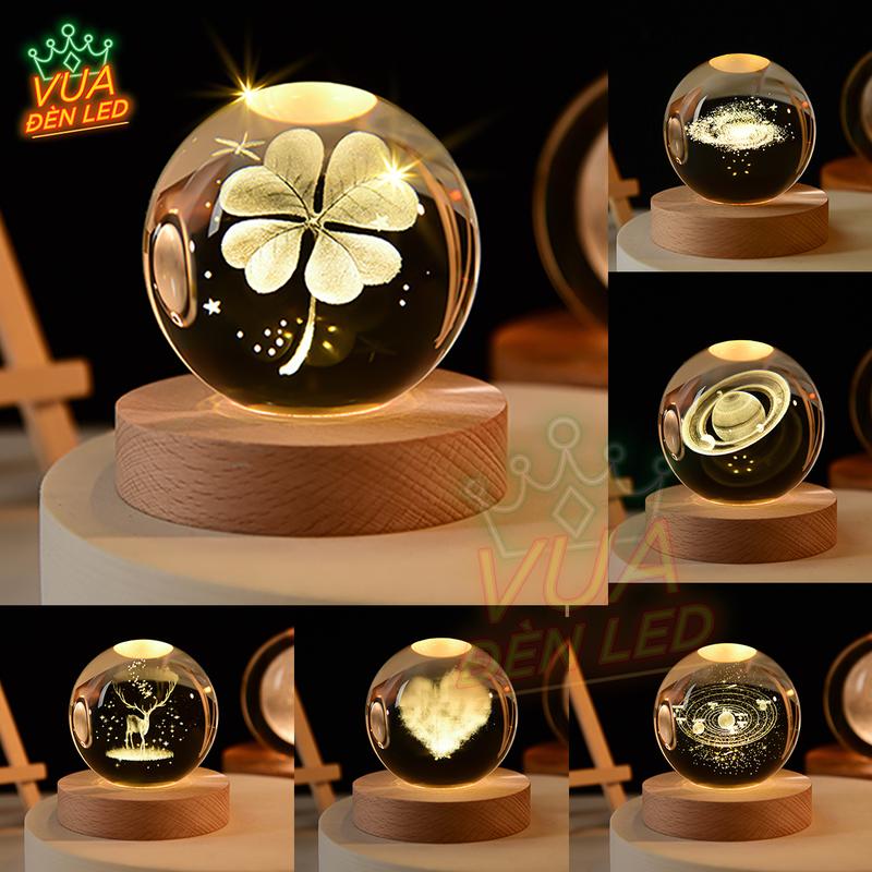 Đèn Ngủ Quả Cầu Pha Lê 3D Phát Sáng Trang Trí Decor Phòng Ngủ Làm Quà Tặng