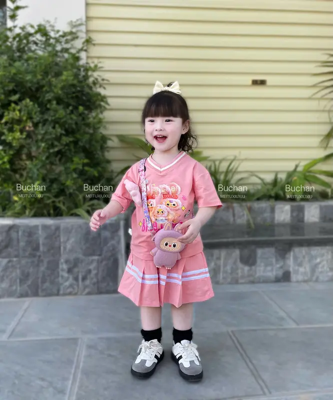 Đồ bộ bé gái áo thun kết hợp chân váy xếp ly hoạ tiết babythree, size nhí+ đại 10-30kg 5