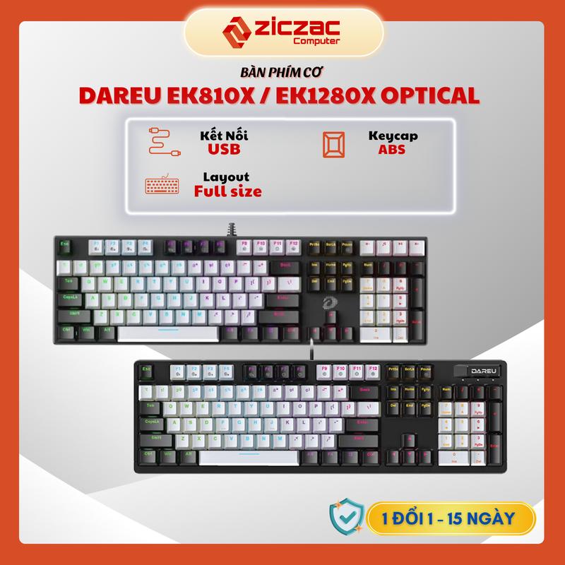 Bàn phím quang cơ DareU EK810X | EK1280X BLACK-GREY Kháng nước, Optical switch, MULTI LED RGB - Có dây - Gaming