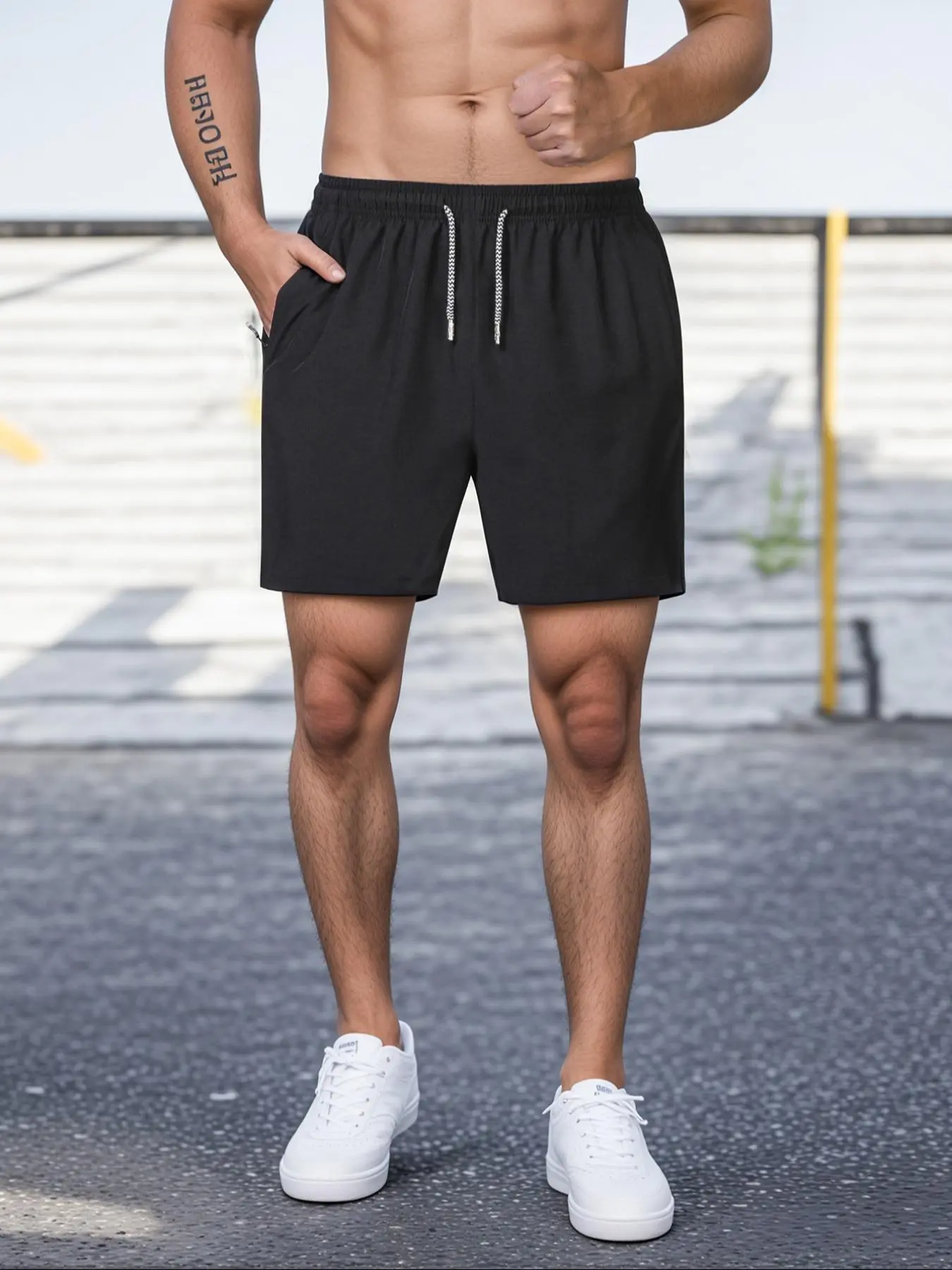 Men's Solid Color Zipper Pocket Drawstring Waist Shorts, Loose Casual Breathable Quick Drying Shorts for Summer, Men's Bottoms for Gym Workout Training