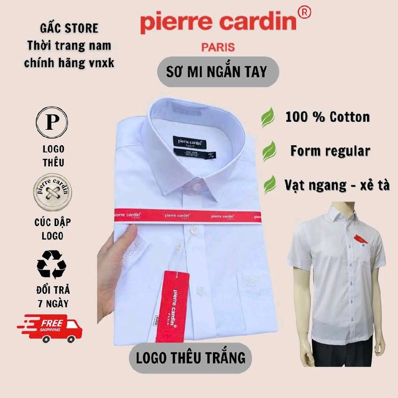 Áo Sơ Mi Nam PierreCardin Trắng Ngắn Tay Vạt Ngang Thêu Trắng/Xanh/Đỏ/ Vàng Form Regular - Menswear sominam dep