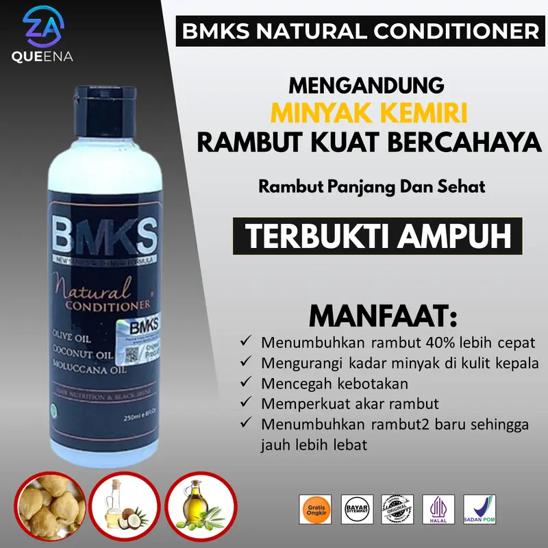 BMKS Conditioner Original BPOM 250ml Kondisioner Kemiri Vitamin Pelurus Pemanjang Penyubur Rambut Ampuh Mengurangi Kerontokan Ketombe Kusam Lebat Shampoo 0