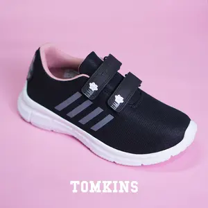 TOMKINS Strays - Black Pink Velcro Sepatu Anak Motif Fashion Sneakers Casual Remaja