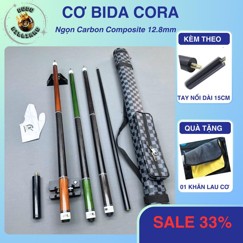 Cơ bida  cao cấp CORA Full Carbon Composite tặng kèm bịt ren, ốc tăng giảm trọng lượng và chuôi nối dài.  Kt-Pro .sport Gậy Bida ktpro carbon gậy  kt lỗ