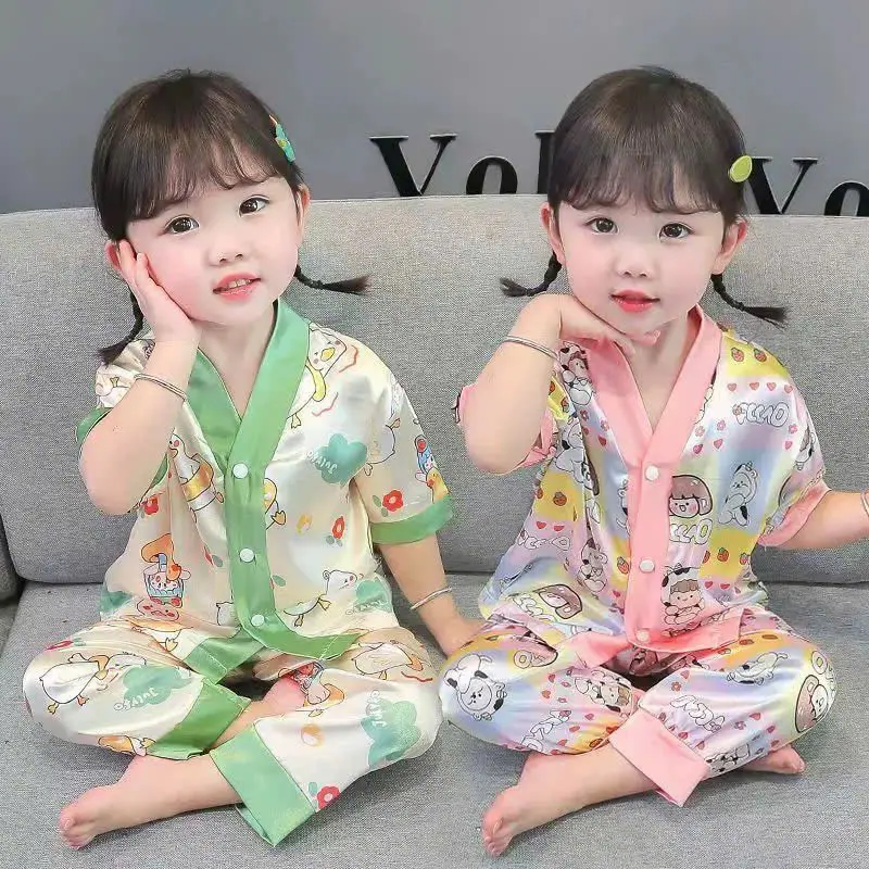 Bộ Pijama gồm quần áo pccao hồng+ vịt xanh + thỏ tím Lụa Mịn Thoáng Mát Cho Bé Gái