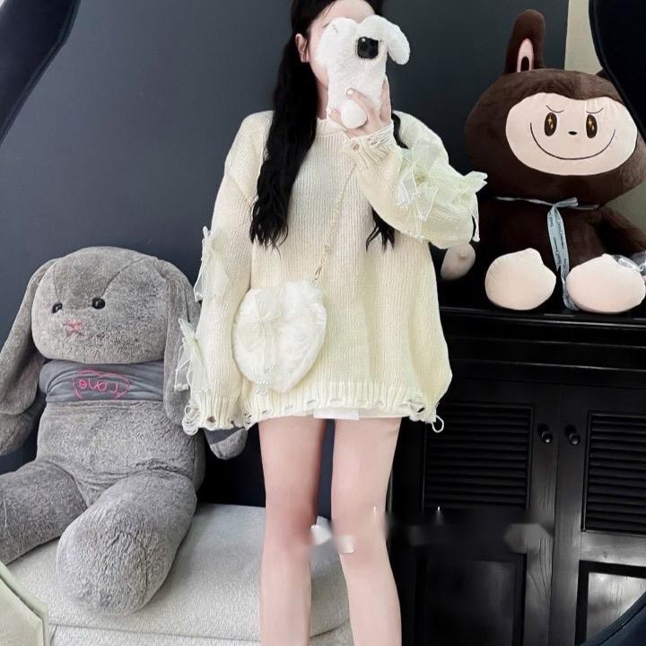   LUCY STORE HN  AL5 Áo Len lông thỏ tay nơ ngọc kèm túi lông 2 màu cho nữ 40-65kg 