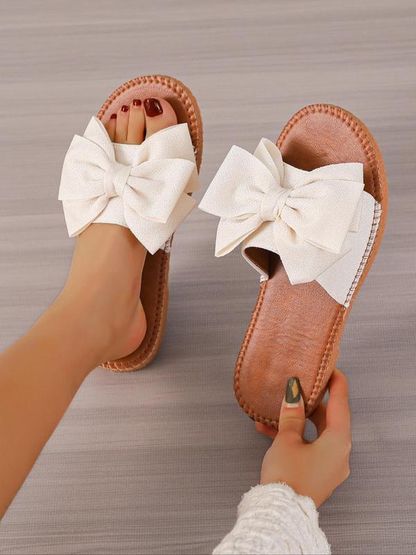 Women's Cute Bowknot Design Slip-on Sandals, Flat Shoes Sandals, Leather Sandals, Soft Non-slip Brown Slide Sandals for Summer 2025, Fashion Round Toe Flat Sandals for Daily Wear, Comfort Shoe, Ladies Sandal 4