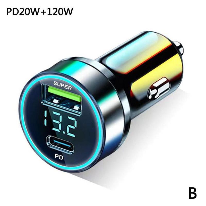 Product Introduction of Car Charger Digital Display Metal Ring Display Super Fast Charging Car Charger 66w Display Car Car Charger 19