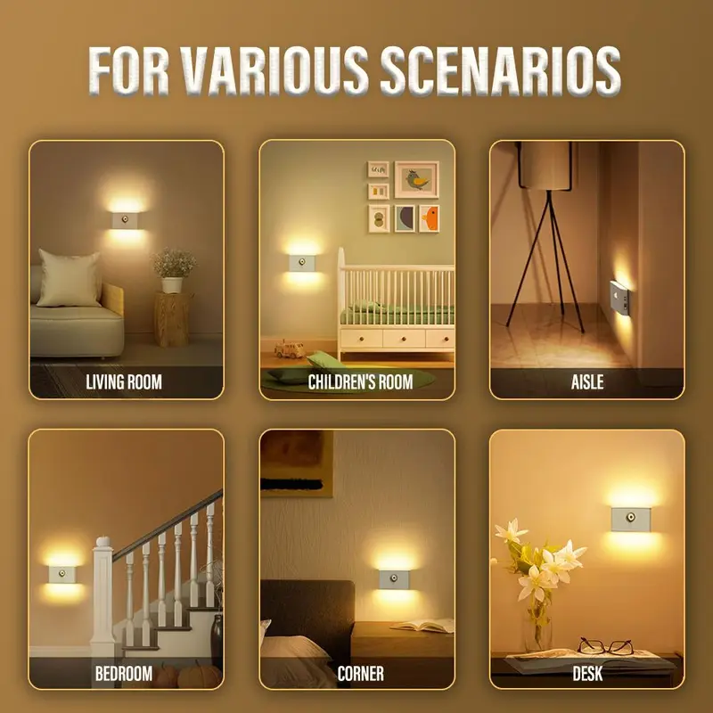 Motion Sensor Night Lights, USB Rechargeable Magnetic Wall Lamp, Home Motion Sensor Night Light, for Bedroom Hallway Bathroom Kitchen Cabinet Stair & Basement 7