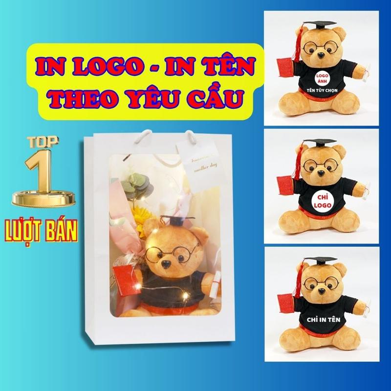 Gấu bông cử nhân quà tặng tốt nghiệp lông trơn nhận in logo theo yêu cầu size 25cm -Thú Bông