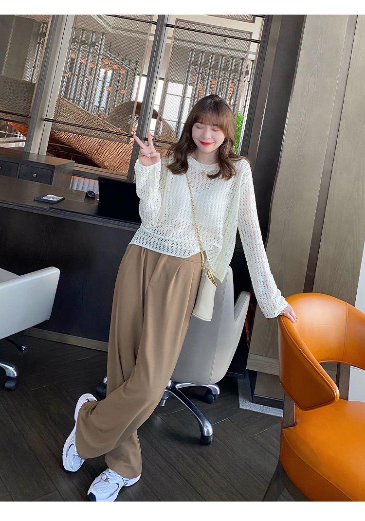 Product Introduction of 🔥Top fashion hollow out knits trendy women new loose slimming outside wear thin ruffles long sleeve shirt trendy top for women Womenswear Knitwear 4