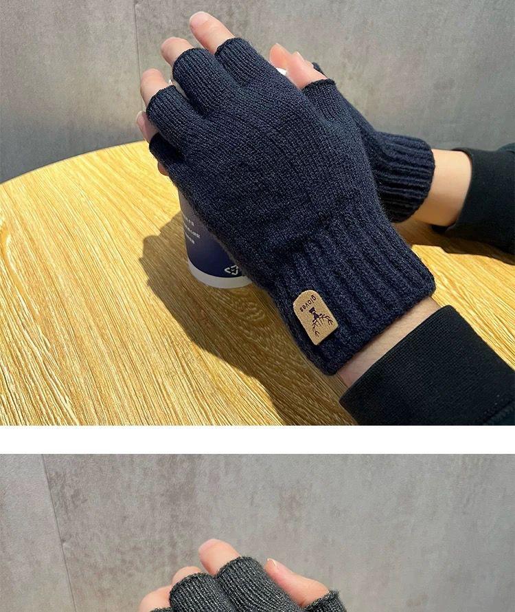 Product Introduction of 2024 Gloves Men's Open Finger Winter Half Finger Riding Student Writing Thick Wool Knitted Leaking Finger Cold-Proof Warm 3