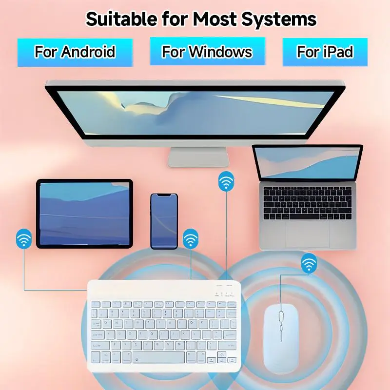Wireless Tablet Keyboard, Portable Wireless Keyboard & Mouse Combination Set, Office Computer Keyboard for Tablet & Laptop 4