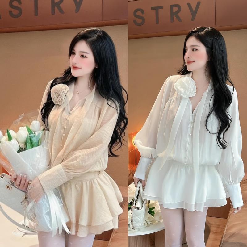 Đầm dự tiệc nữ chất voan tơ đính nút ngọc xoè bồng tặng kèm áo ống, quần bí và tag hoa màu trắng màu nude sang trọng Women Dress